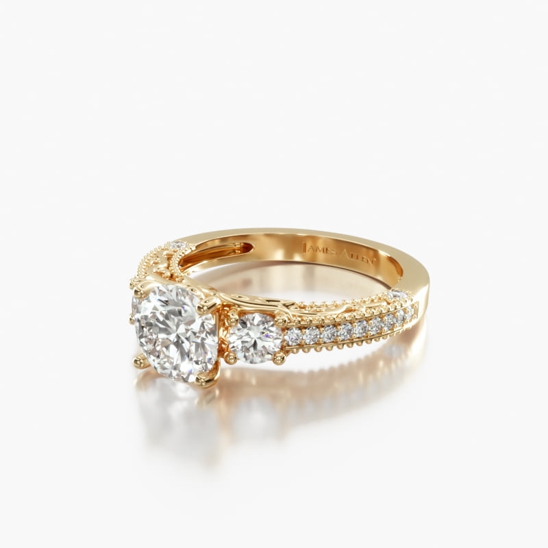 14K Yellow Gold Floral Scroll Engagement Ring