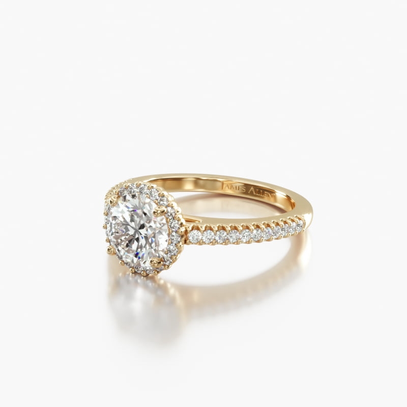 14K Yellow Gold Petite Diamond Halo Engagement Ring