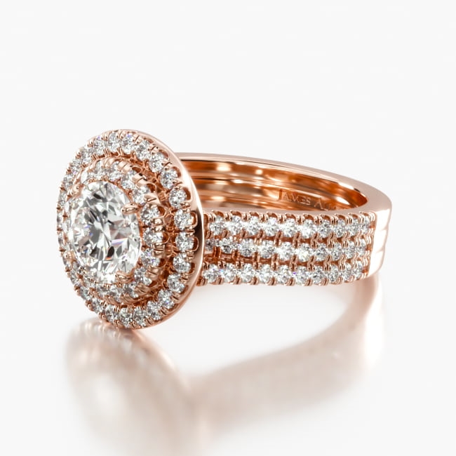 14K Rose Gold Triple Row Pavé Halo Engagement Ring