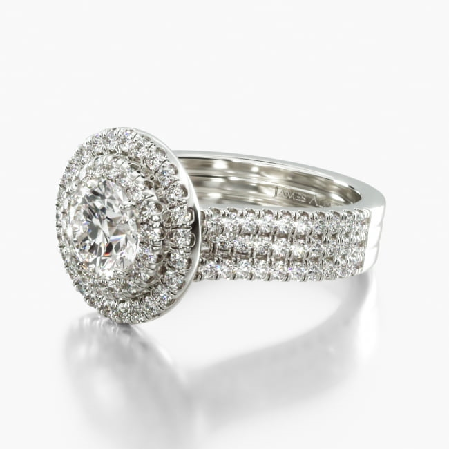 14K White Gold Triple Row Pavé Halo Engagement Ring