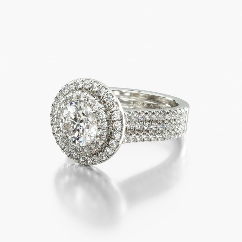 Platinum Triple Row Pavé Halo Engagement Ring