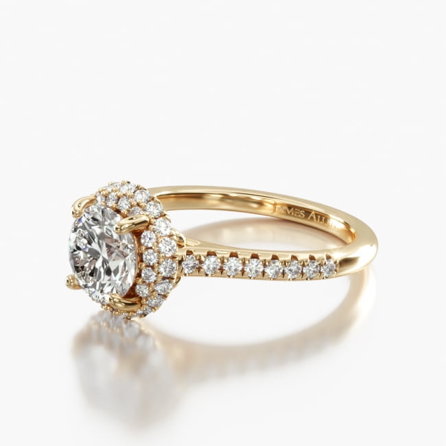 18K Yellow Gold Falling Edge Pavé Diamond Engagement Ring