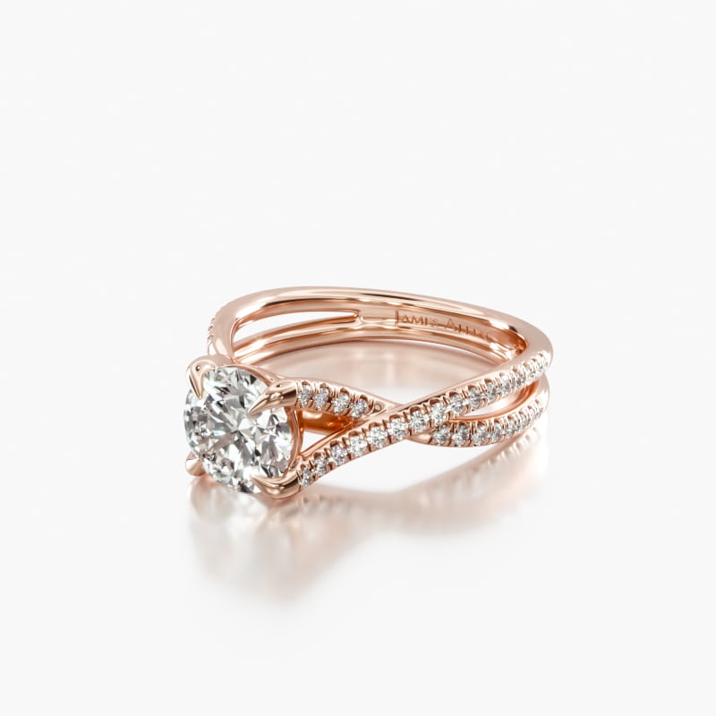14K Rose Gold Twin Pavé Cross Over Diamond Engagement Ring