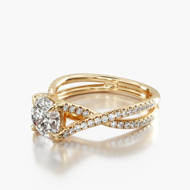 14K Yellow Gold Twin Pavé Cross Over Diamond Engagement Ring