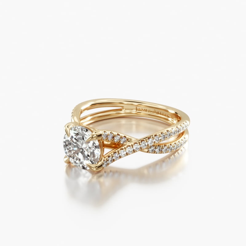 18K Yellow Gold Twin Pavé Cross Over Diamond Engagement Ring