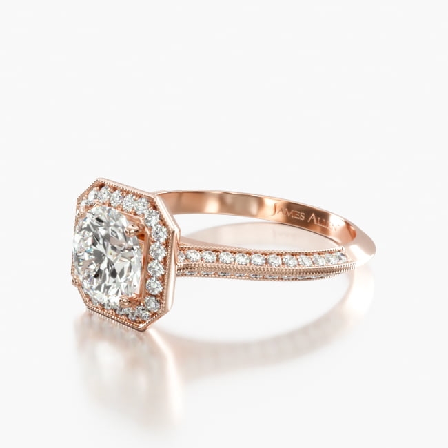 14K Rose Gold Octagon Halo Diamond Engagement Ring