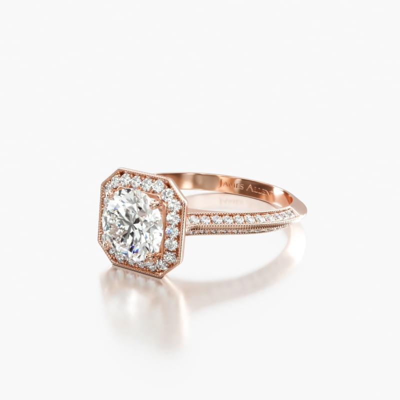 14K Rose Gold Octagon Halo Diamond Engagement Ring