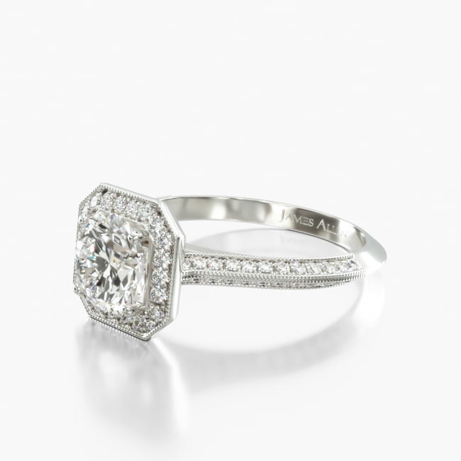 18K White Gold Octagon Halo Diamond Engagement Ring