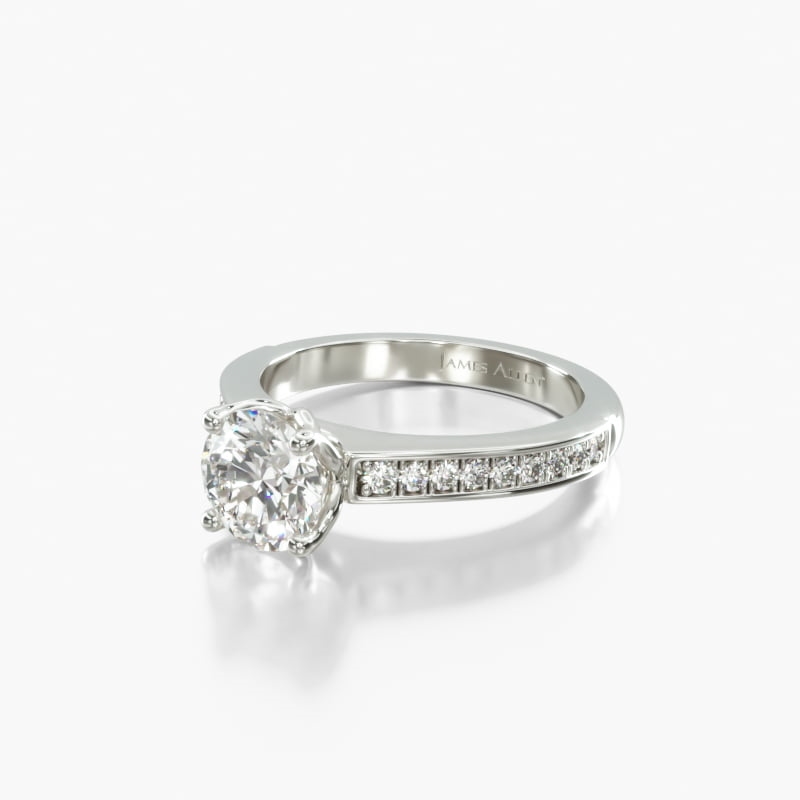 18K White Gold Bead Set Cathedral Diamond Engagement Ring