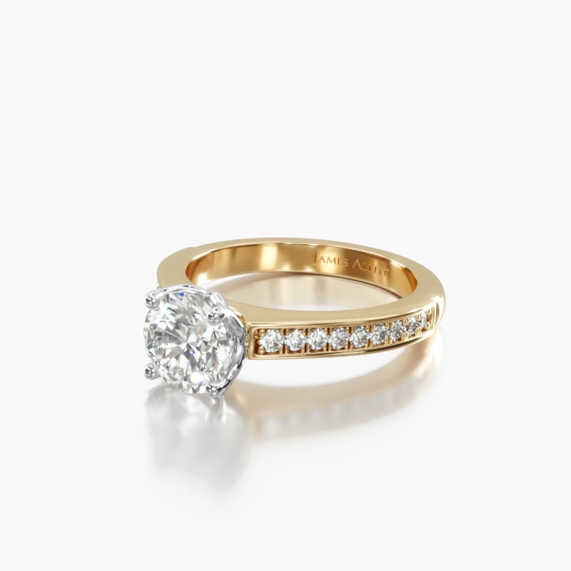 18K Yellow Gold Bead Set Cathedral Diamond Engagement Ring