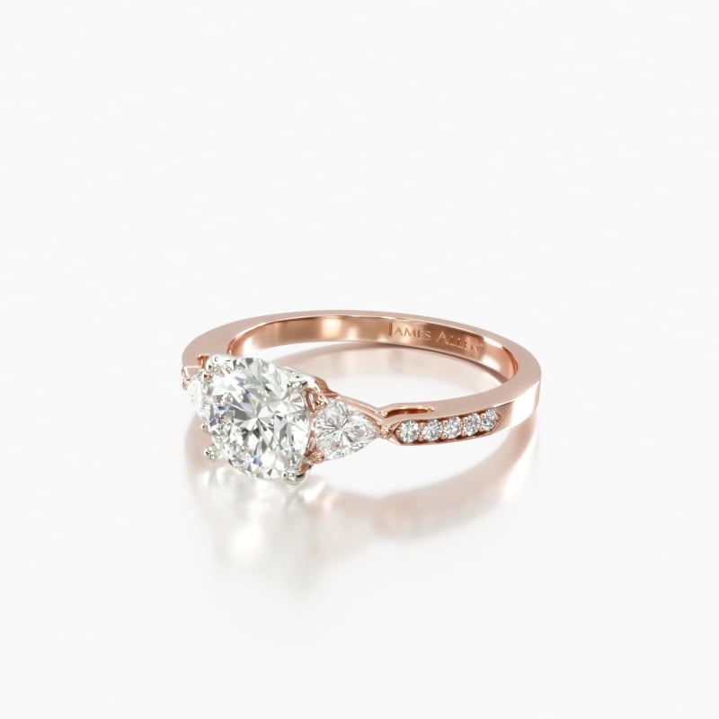 14K Rose Gold Three Stone Trillion and Pavé Diamond Engagement Ring