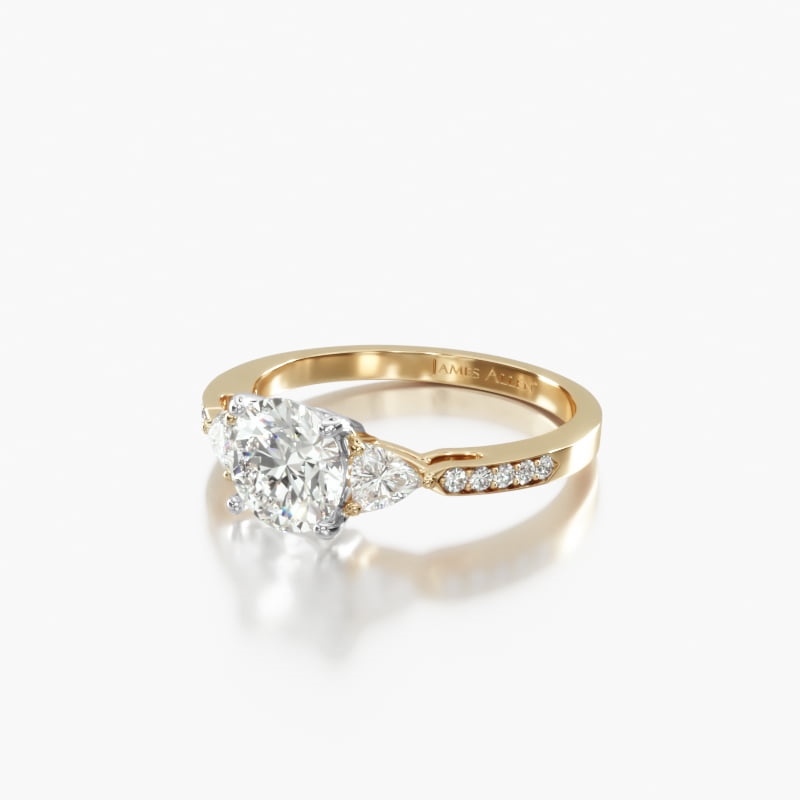 14K Yellow Gold Three Stone Trillion and Pavé Diamond Engagement Ring