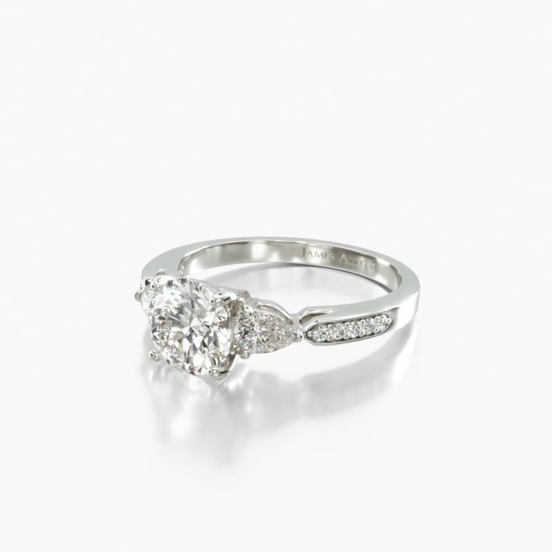 Platinum Three Stone Pear and Pavé Set Diamond Engagement Ring