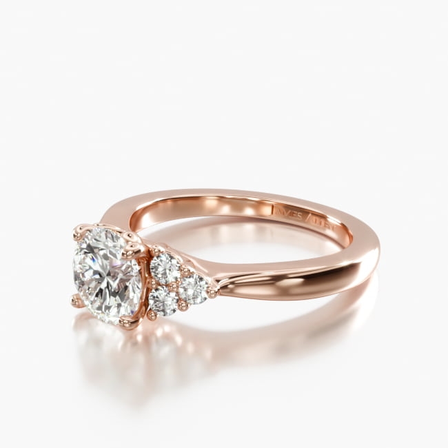 14K Rose Gold Triple Diamond Engagement Ring