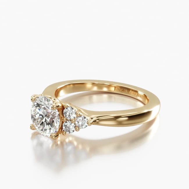 14K Yellow Gold Triple Diamond Engagement Ring