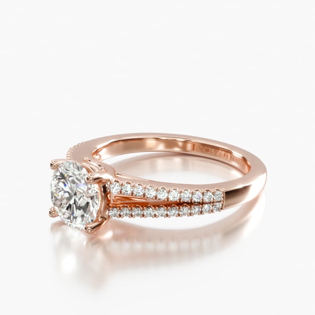 14K Rose Gold Cross Over Trellis Pavé Diamond Split Shank Engagement Ring
