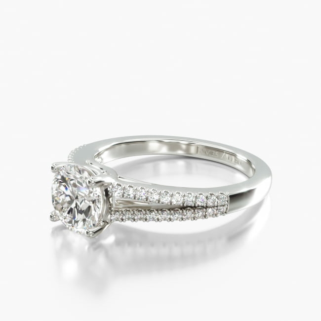18K White Gold Cross Over Trellis Pavé Diamond Split Shank Engagement Ring