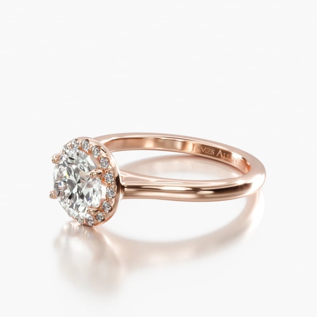 14K Rose Gold Pavé Halo Engagement Ring (Round Center)