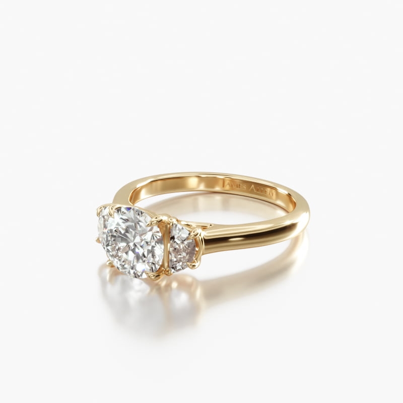 14K Yellow Gold Three Stone Round Trellis Engagement Ring