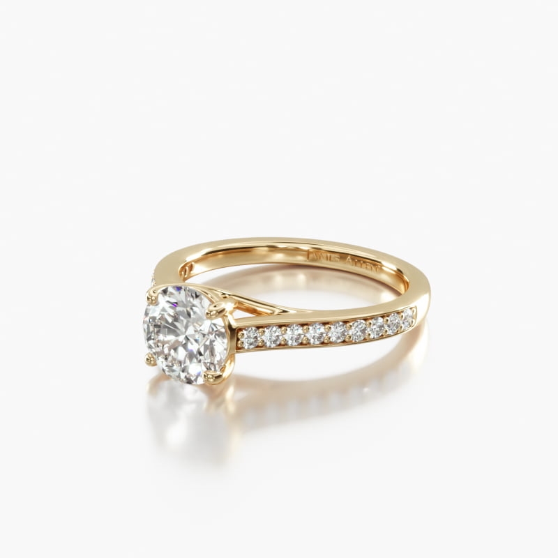 14K Yellow Gold Cross Over Trellis Pavé Diamond Engagement Ring