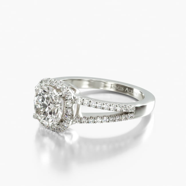 14K White Gold Cushion Halo Split Shank Diamond Engagement Ring