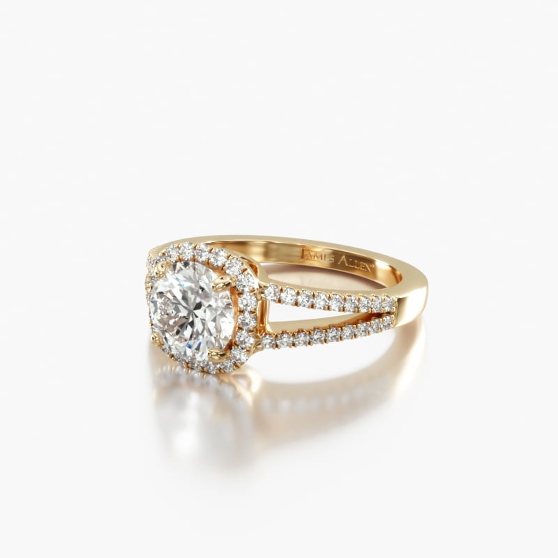 14K Yellow Gold Cushion Halo Split Shank Diamond Engagement Ring