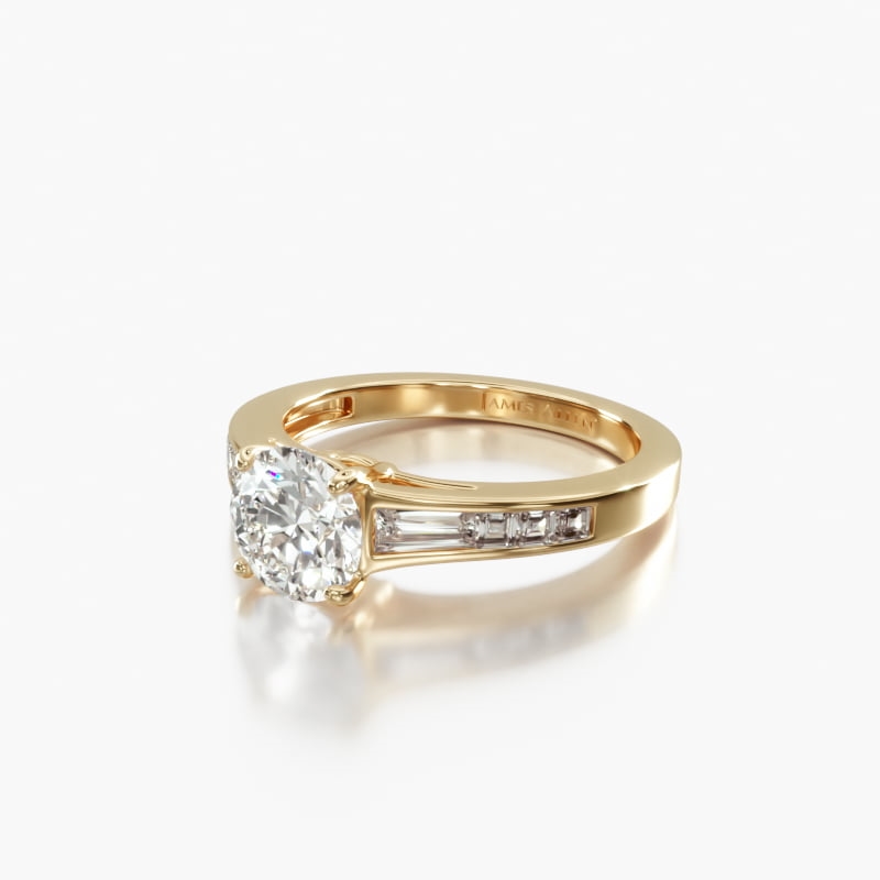 18K Yellow Gold Tapered Baguette and Princess Engagement Ring