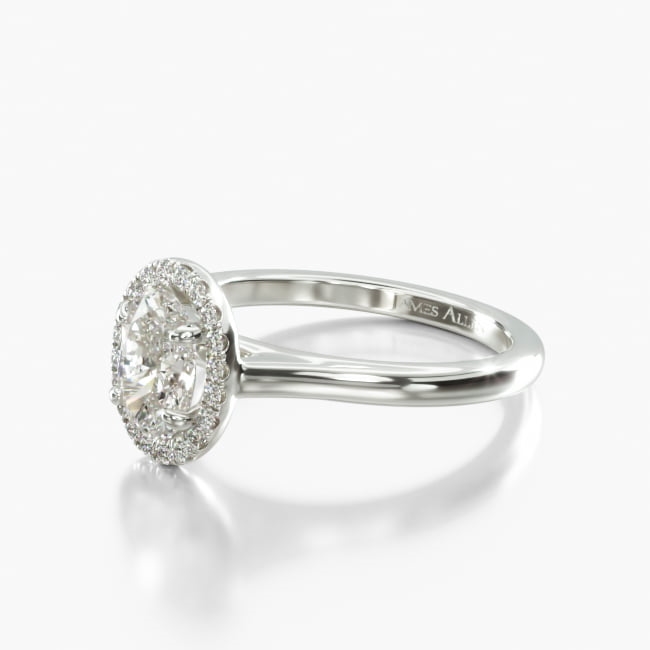 14K White Gold Pavé Halo Diamond Engagement Ring (Oval Center)