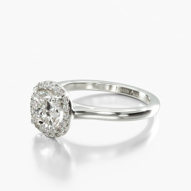 14K White Gold Pavé Halo Diamond Engagement Ring (Cushion , Radiant, Emerald )