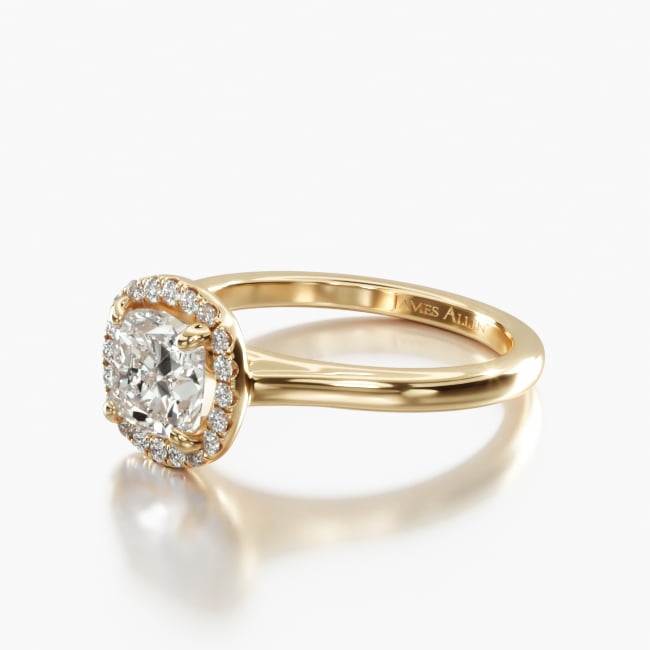 18K Yellow Gold Pavé Halo Diamond Engagement Ring (Cushion , Radiant, Emerald )