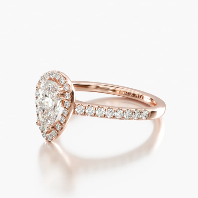 14K Rose Gold Pavé Halo and Shank Diamond Engagement Ring (Pear Center)