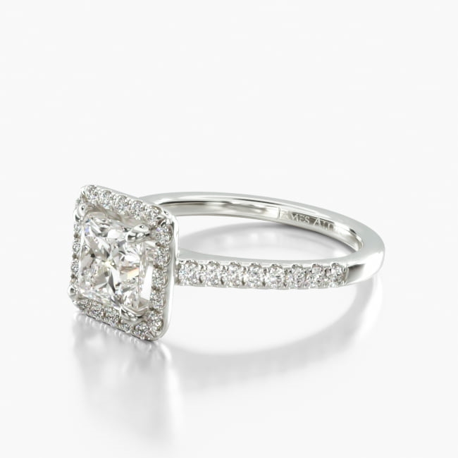 Platinum Pavé Halo Diamond Engagement Ring (Princess Center)