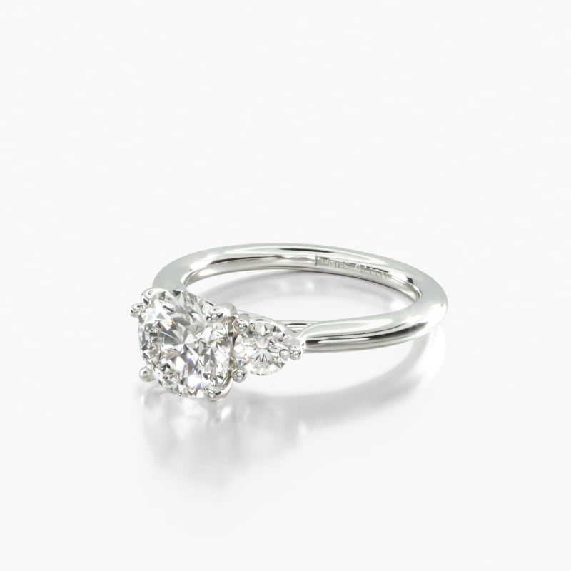14K White Gold Classic Round Shape Three Stone Engagement Ring