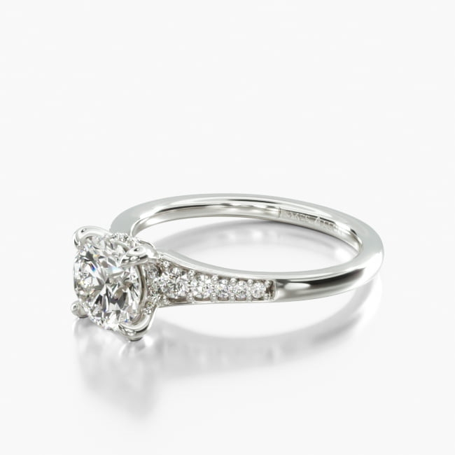 14K White Gold Petite Tapered Pavé Adorned Crown Engagement Ring