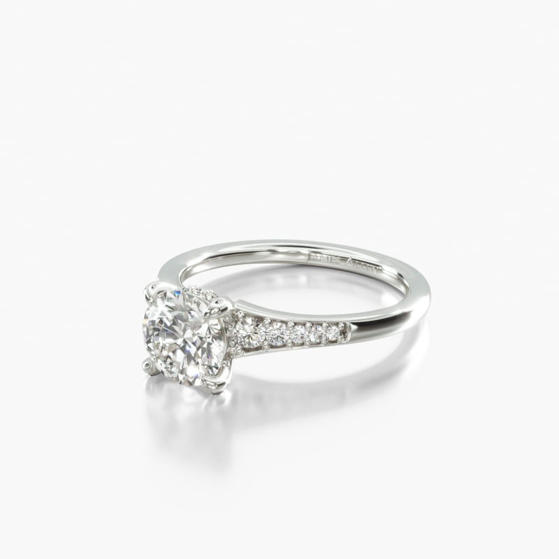 14K White Gold Petite Tapered Pavé Adorned Crown Engagement Ring