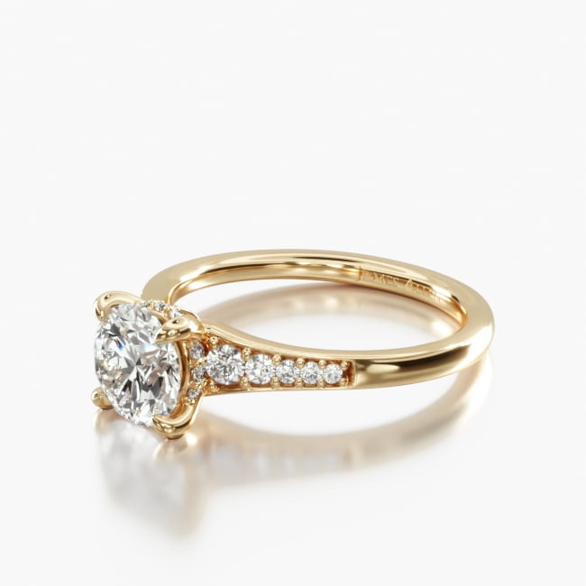 14K Yellow Gold Petite Tapered Pavé Adorned Crown Engagement Ring