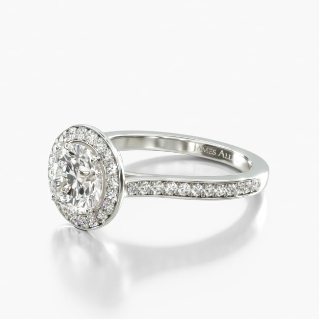 14K White Gold Trellis Halo Diamond Engagement Ring