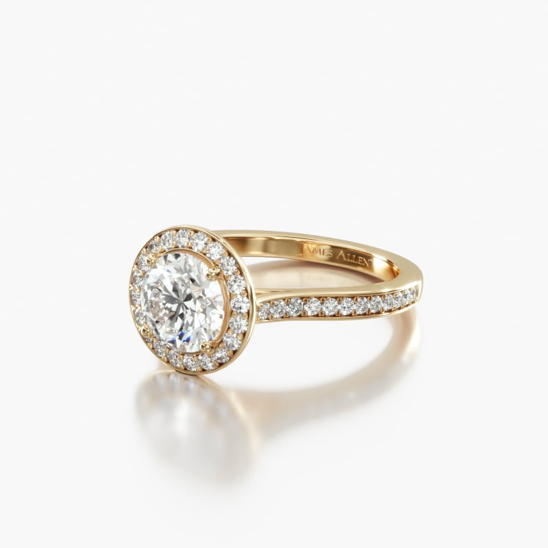 18K Yellow Gold Trellis Halo Diamond Engagement Ring