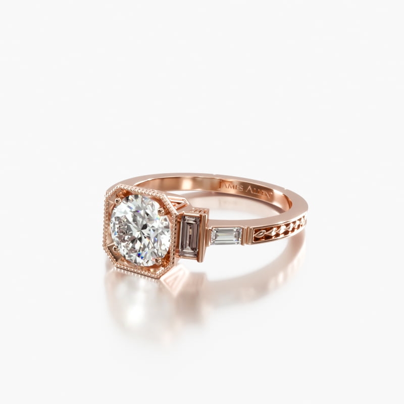 1.53 carat Round Natural Pink Sapphire Engraved Basket Engagement Ring