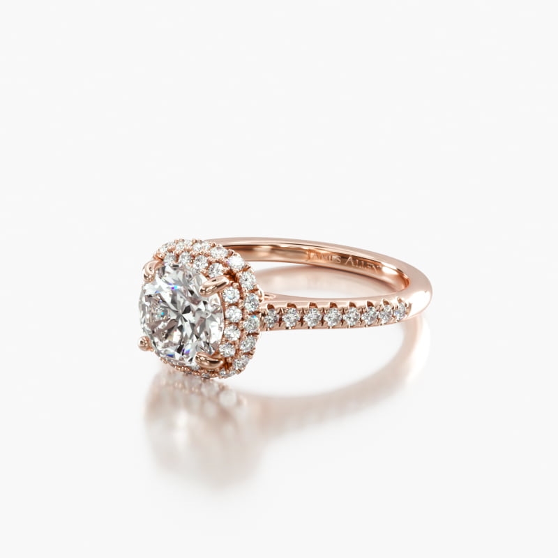 14K Rose Gold Cushion Outline Falling Edge Engagement Ring