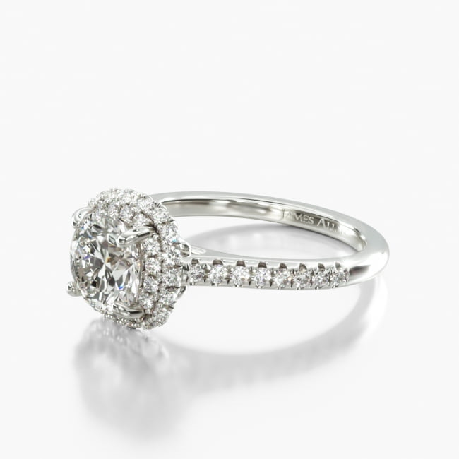 Platinum Cushion Outline Falling Edge Engagement Ring