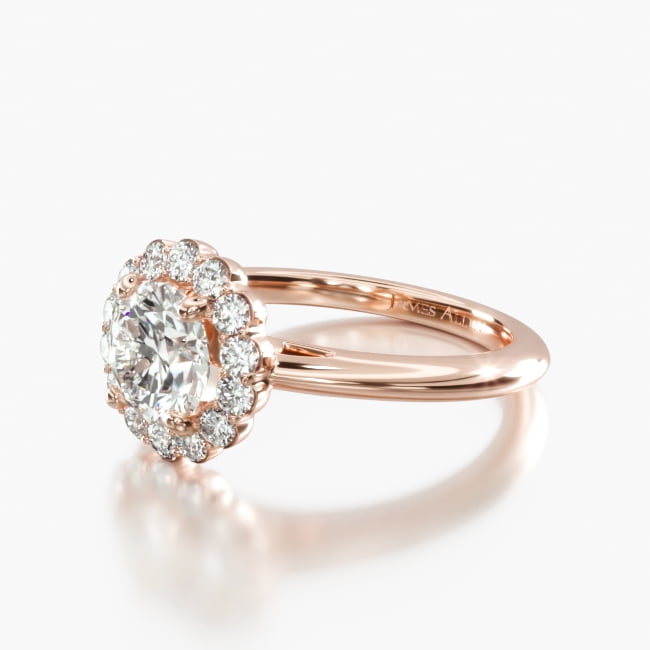 14K Rose Gold Floral Halo Engagement Ring