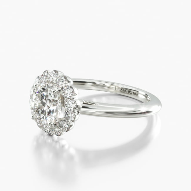 Platinum Floral Halo Engagement Ring