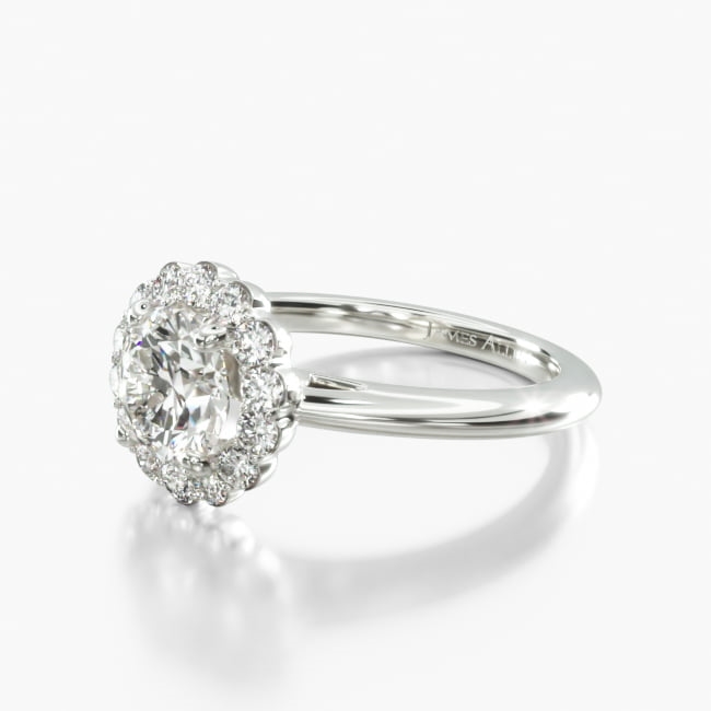 18K White Gold Floral Halo Engagement Ring