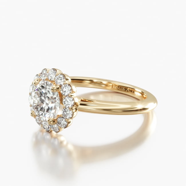 14K Yellow Gold Floral Halo Engagement Ring