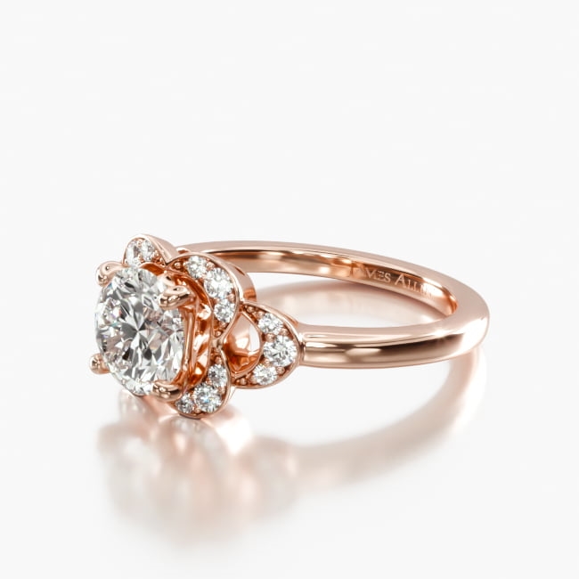 14K Rose Gold Art Deco Inspired Flower Halo Engagement Ring