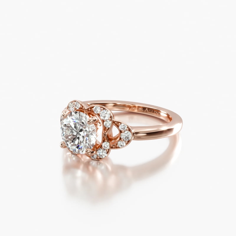 14K Rose Gold Art Deco Inspired Flower Halo Engagement Ring