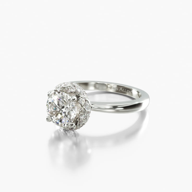 Lab-Created 1.52 Carat F-VS2 Ideal Cut Round Diamond Classic Twisted Pavé Halo Engagement Ring