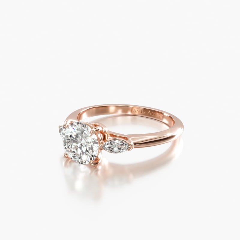 14K Rose Gold Marquise Shape Three Stone Ring