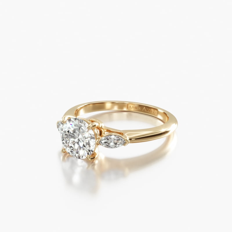 14K Yellow Gold Marquise Shape Three Stone Ring